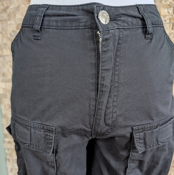 Black Cargo Pants Y2K Streetwear Utility Model Off Duty Cotton Techwear Grunge S - Picture 2 of 15